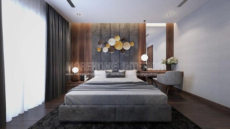 Giường ngủ bọc nệm màu xám đẹp là một lựa chọn hoàn hảo cho cả phòng ngủ của chồng và phòng ngủ của vợ.